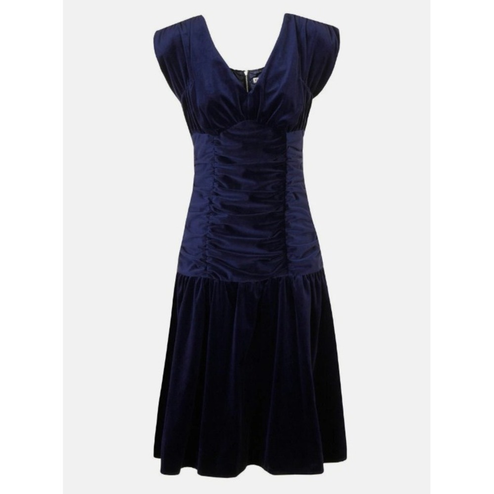 Alices Pig Vivienne Navy Blue Velvet Ruched Dress Victorian Renaissance AP076 8